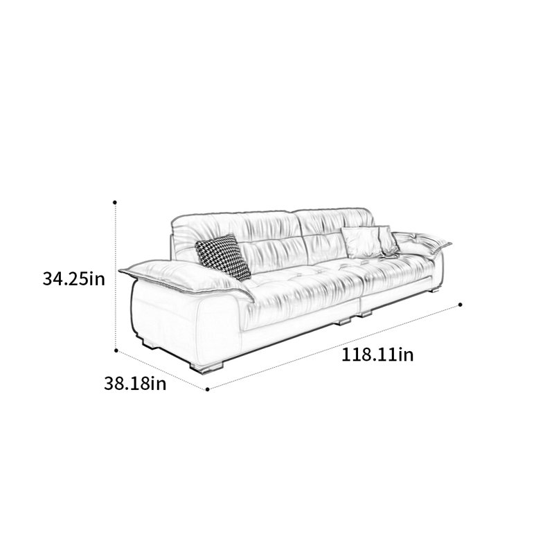 Italian-style retro cloud sofa, 34.25" H x 118.11" W x 38.18" D, 4