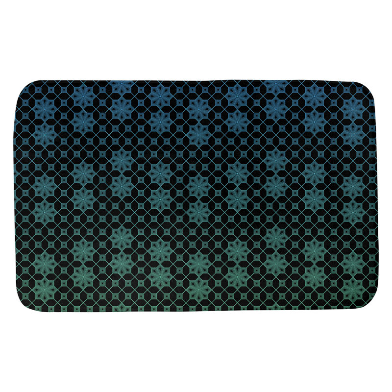 Tapis de bain en treillis Leffel, l 21 po x L 34 po, Vert / Bleu