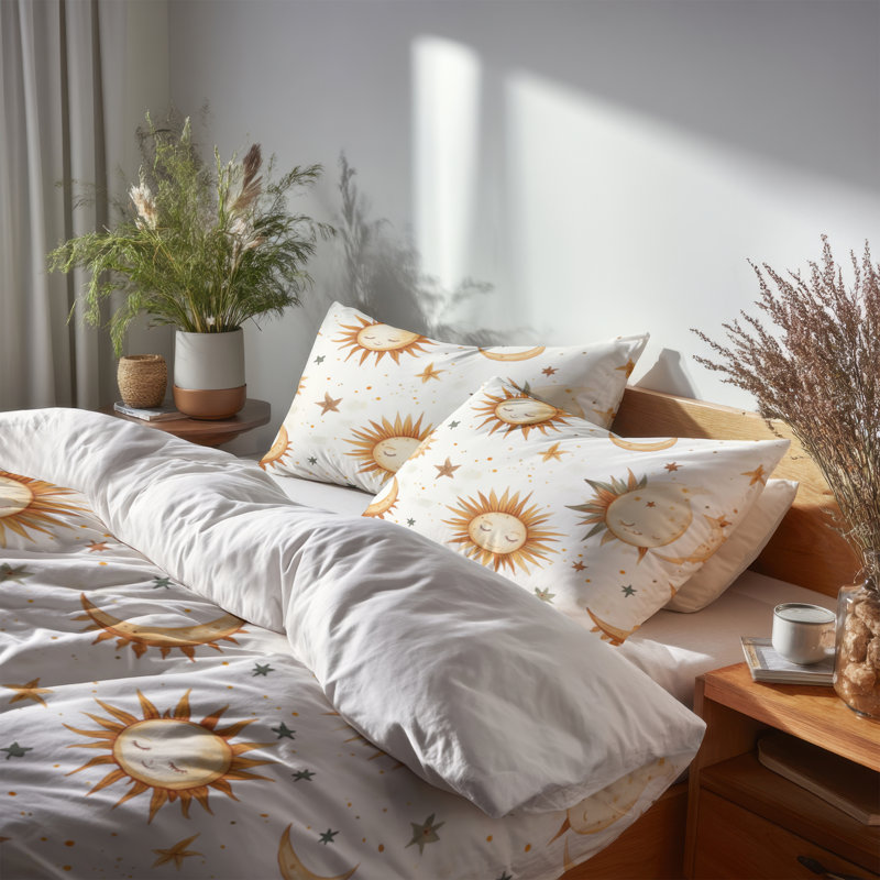 Ensemble de literie 3 pièces Starburst - Ensemble de housse de couette et de coussins orange Sun Moon