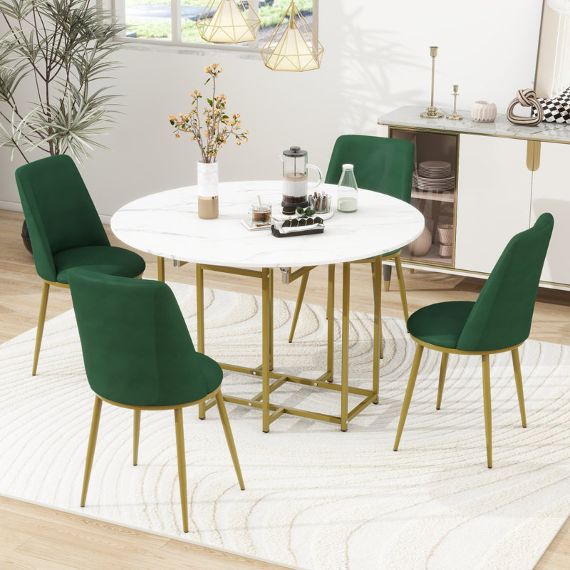 Ensemble de table de salle à manger extensible 5 pièces pour petits espaces avec plateau doré et structure dorée TopMAX, Doré