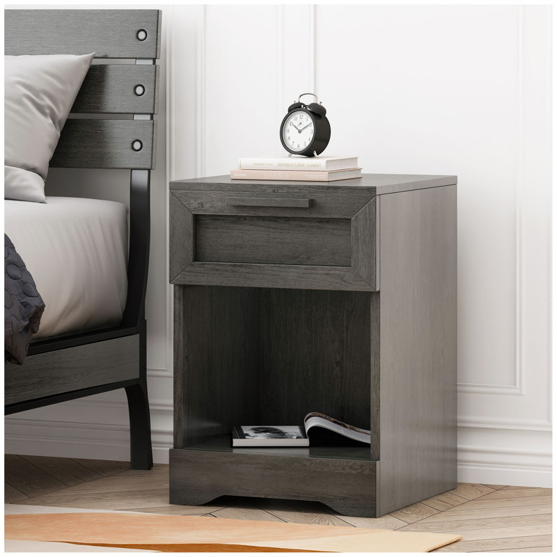 Table de chevet en bois manufacturé Evelynn, gris, Individuel