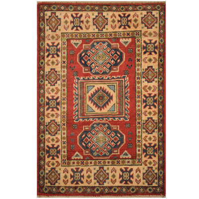 Tapis de zone en laine 2 pi x 3 po one-of-kind à la main noué la kazak Solenne