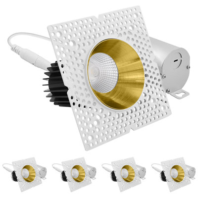Projecteur encastré à DEL 3 pouces sans garniture de rechange avec réflecteur en laiton LUXRITE 15W, 1100LM, 5CCT, 60 °, à intensité variable, CRI90, ETL blanc + laiton, paquet de 4