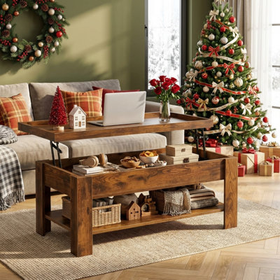 Table basse à plateau relevable avec rangement caché, bureau de table moderne pour petits espaces