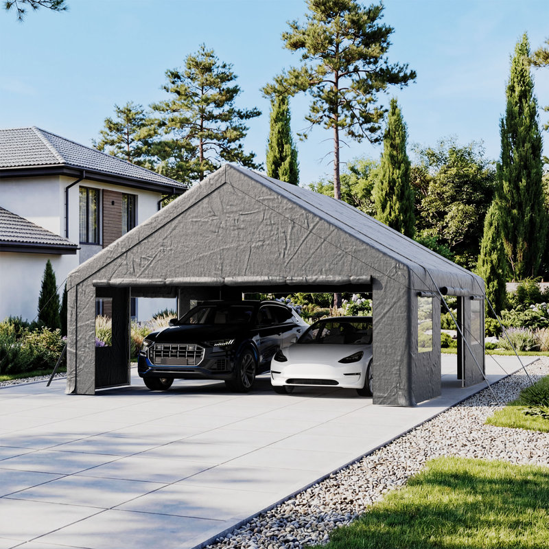 Abri d'auto portatif robuste, Gris, Guirlande 20 pi l 13 pi. x P 20 pi. po