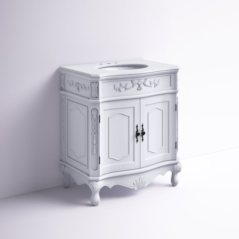 Ensemble de meuble-lavabo simple Lunette, Blanc antique, Ivoire blanc, 32"