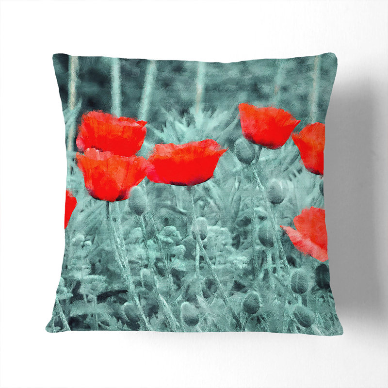 Field Of Poppies Vol.4 Painting Floral Square Throw Cushion, Stone, 40cm H x 40cm W x 15cm D
