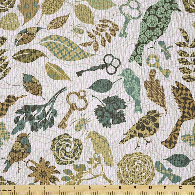 Davilmar Birds Dragonflies and Keys in Foliage Theme Multi-Purpose Fabric