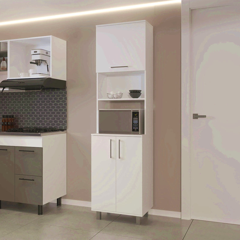 Garde-manger blanc avec 2 portes pneumatiques et rangement ouvert