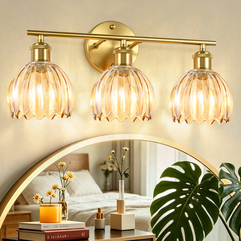 Luminaires de meuble-lavabo 3 lumières 19,3 pouces avec abat-jour en verre tulipe, éclairage mural de salle de bain moderne