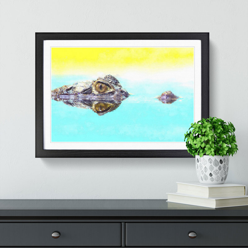 Peering Crocodile - Picture Frame Graphic Art Print, 62cm H x 87cm W x 2cm D, Black
