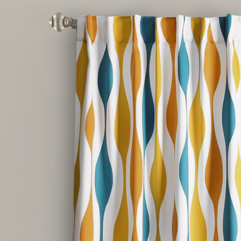 Turquoise and Orange Geometric Blackout Polyester Window Panels