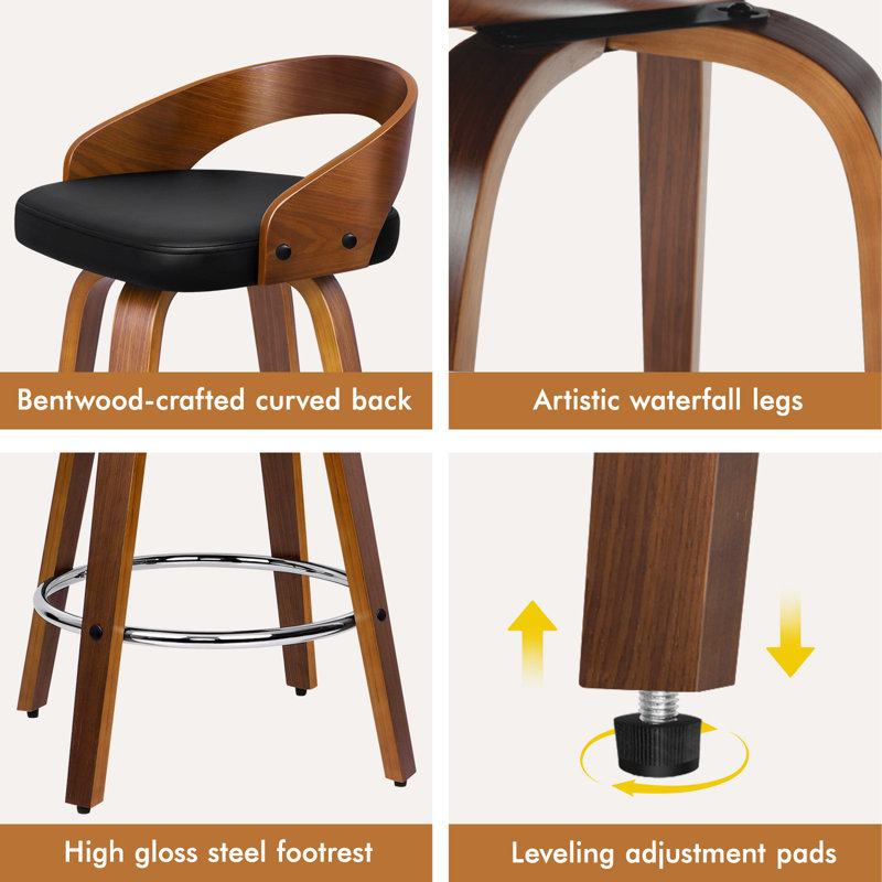 Swivel Upholstered Counter Stool with Solid Wood Frame, Bronze/Silver