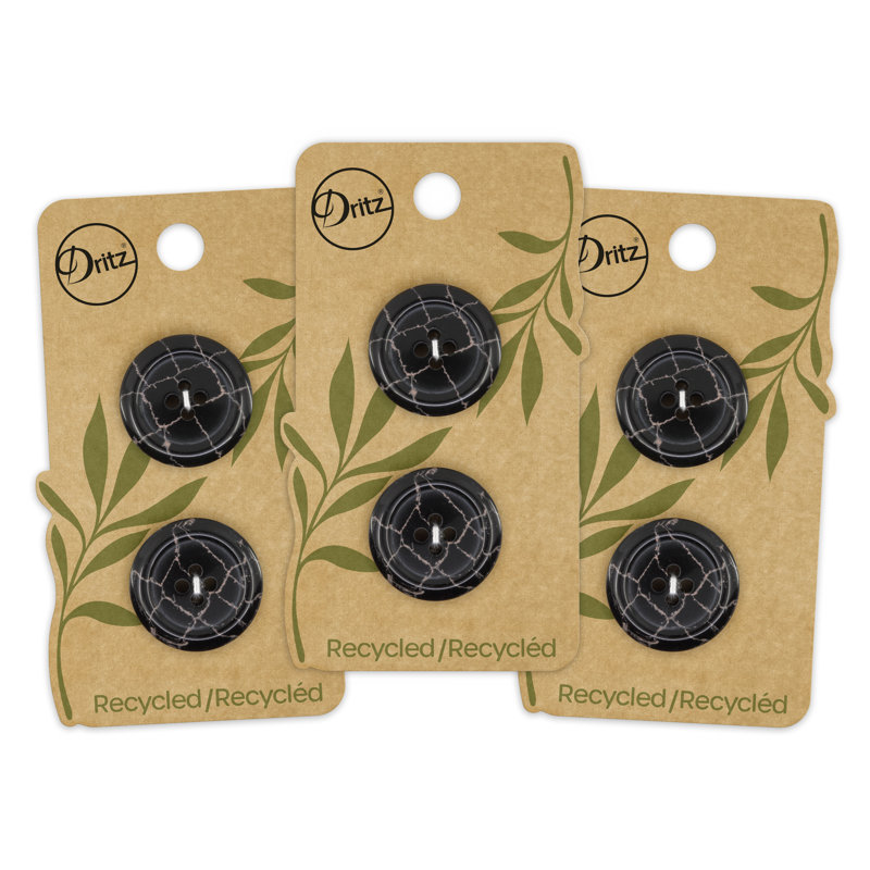 Bouton rond en polyester recyclé Dritz, 23 mm, noir, 6 boutons