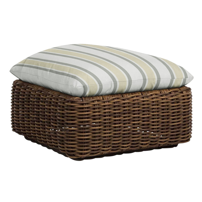 Montecito Outdoor Ottoman with Cushion, No Welt, Raffia, Linen Navy