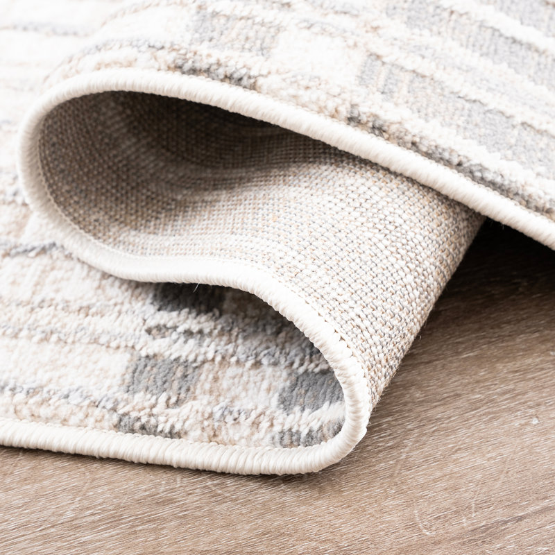 Tapis d'intérieur contemporain beige beige, Rectangle 5 pi 3 po x 7 pi 3 po