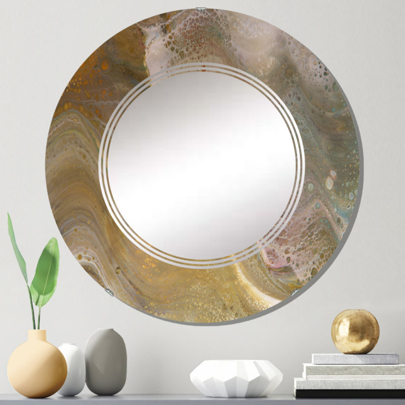 Vagues de marbre brun et gris - Miroir mural moderne, 24 po x 24 po