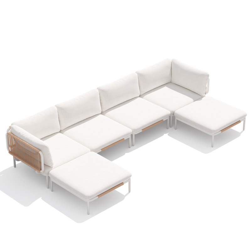 Canapé modulaire d'extérieur en métal avec coussins, Coussin beige / structure blanche
