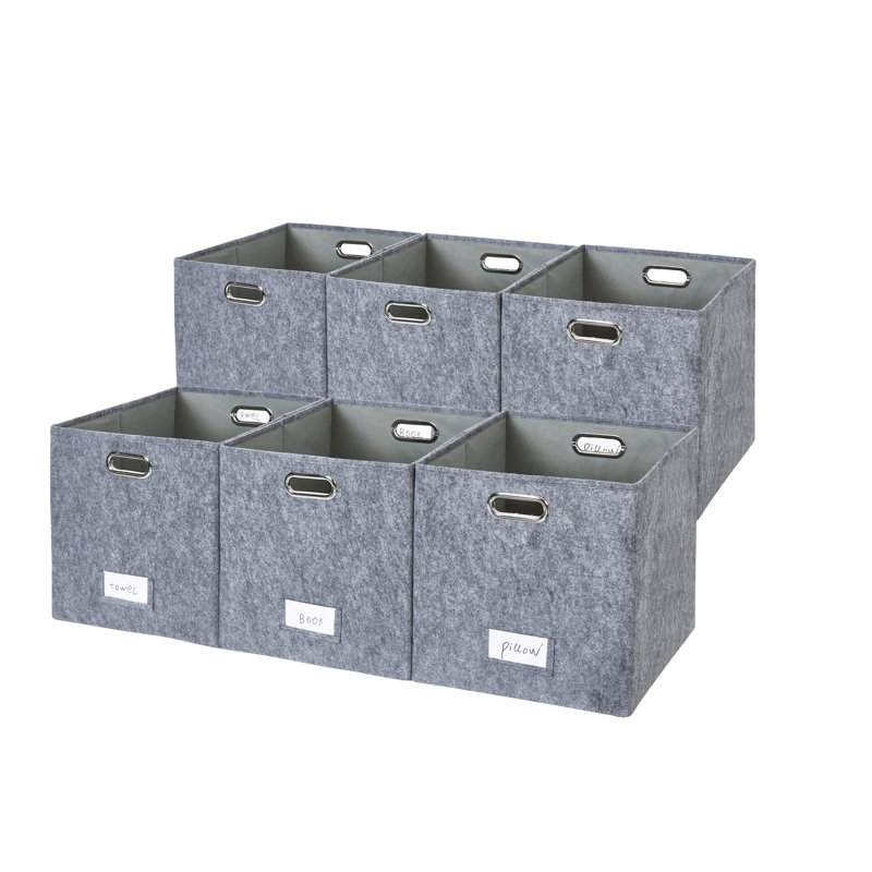 Bac de rangement pliable avec porte-étiquette et poignées en métal, Gris foncé, 38 pte