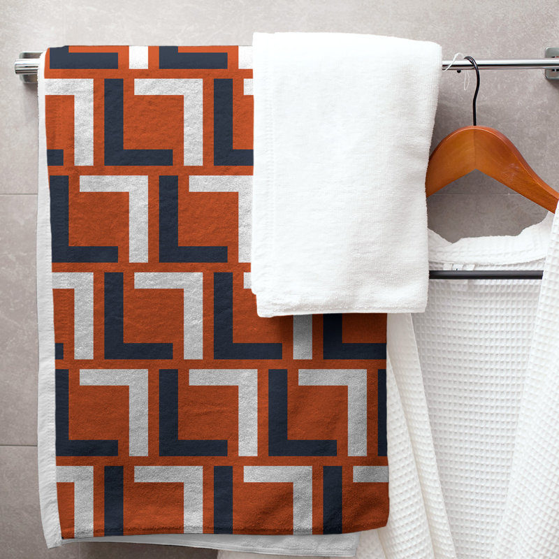 Bath Towel, Orange/Dark Navy/White