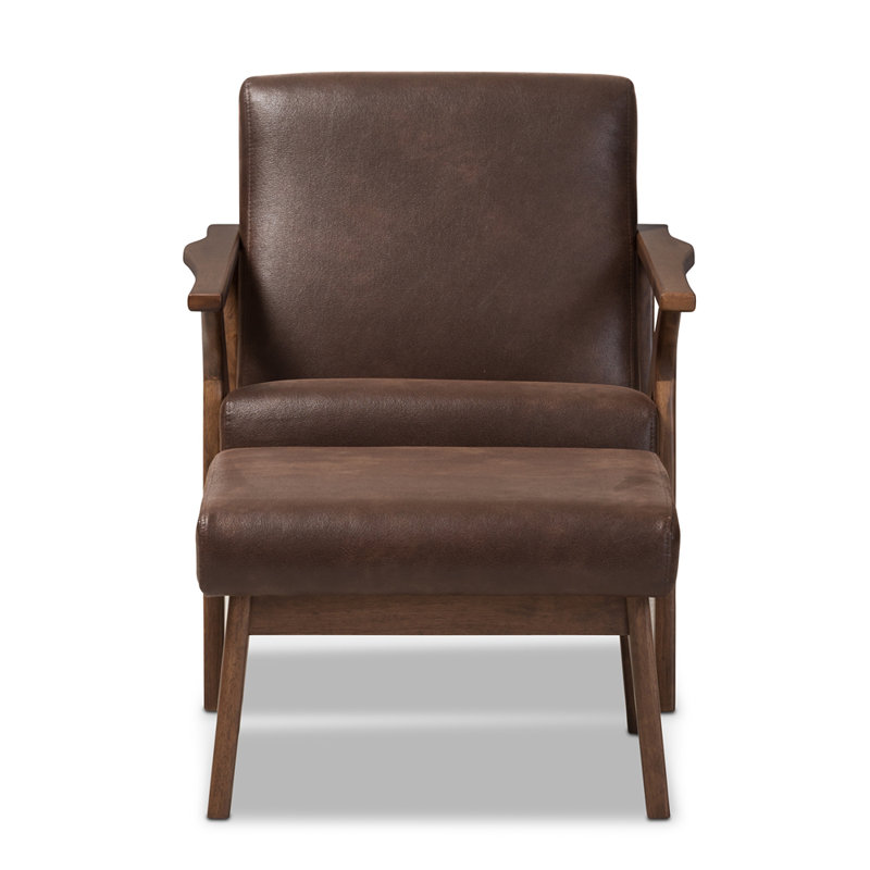 Bianca Mid-Century Walnut Wood and Faux Leather Lounge Chair Set