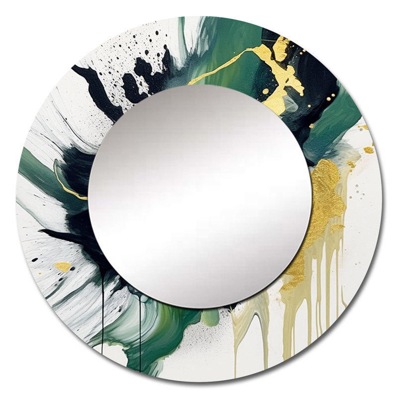 Vert et jaune Splash - miroir de fractales, miroir mural rond vert, impression sur métal, 29 po x 29 po