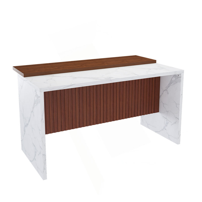 63" Modern Kitchen Island With Marble-Look Surface, LED Lights & Grille Design For Dining Room, Living Room(Island Only)