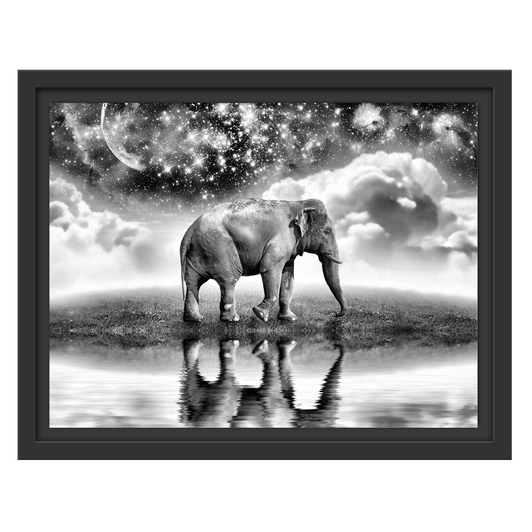 Gerahmtes Wandbild Elefant, Wiese, Himmel, Afrika