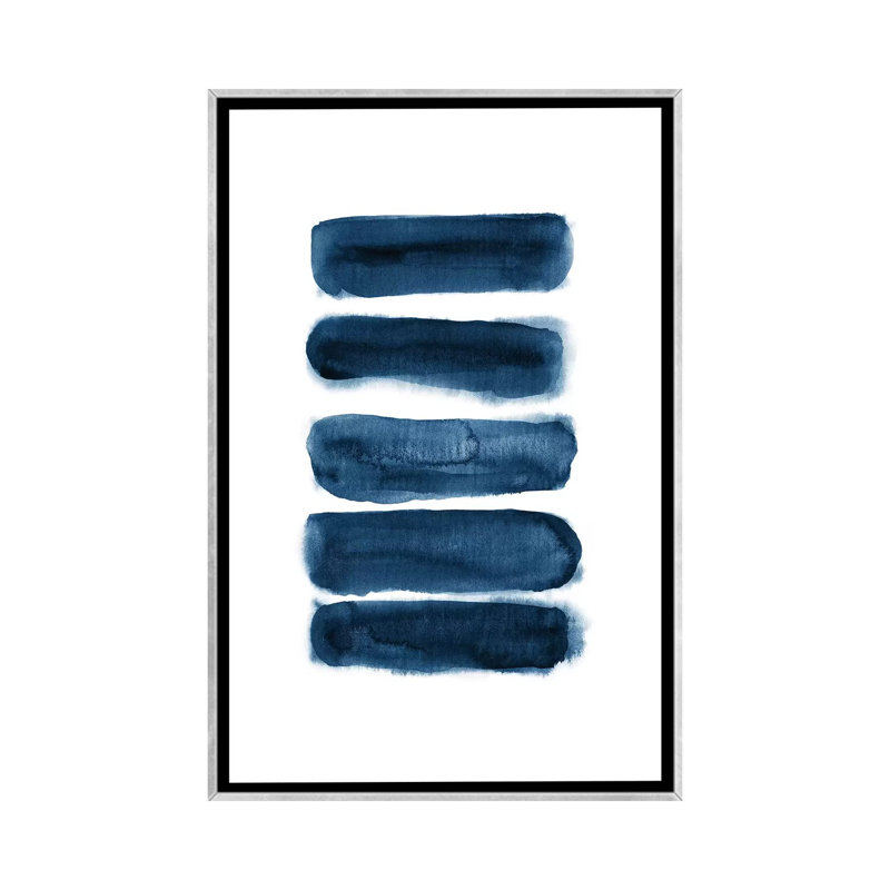 Coups de pinceau aquarelle bleu marine-reproduction d’art, Pas de tapis, Toile avec cadre argenté