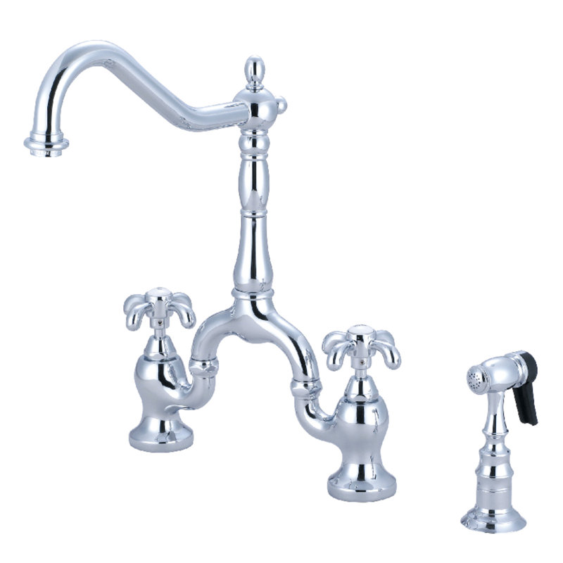 Kingston Brass Heirloom Two-Handle 3-Hole Deck Mount Bridge Kitchen Faucet with Brass Side Sprayer, Oil Rubbed Bronze