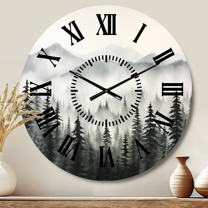 Horloge murale grise matin forêt brumeuse Horizon I, Médium