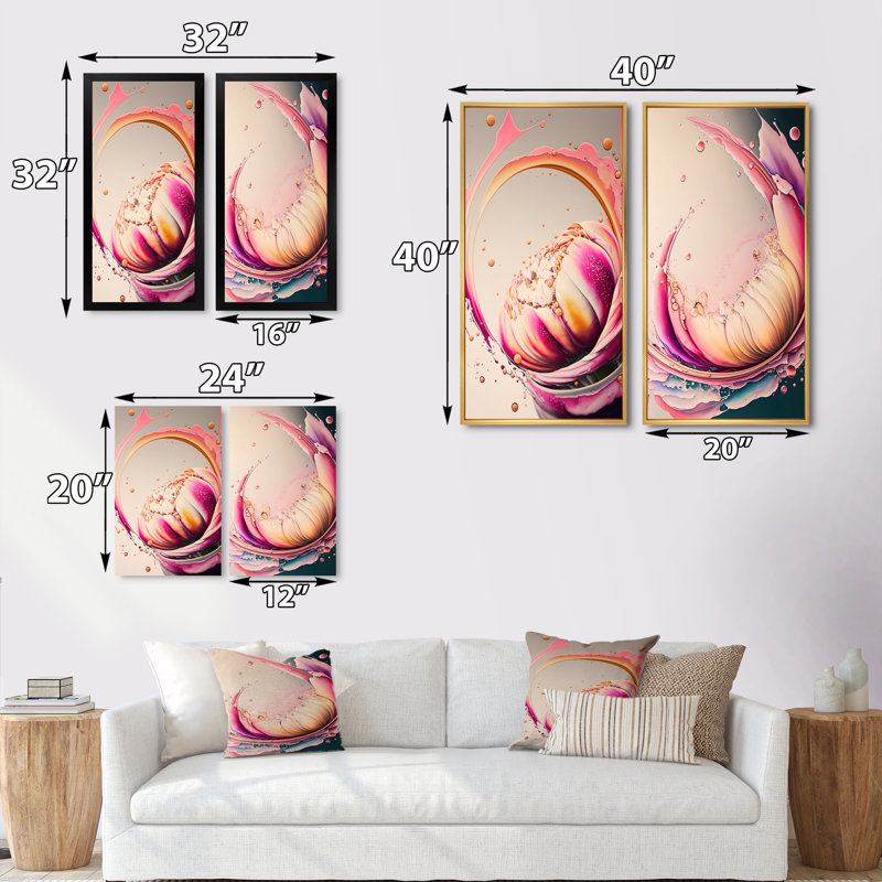 "Multicolor liquide encre tulipe fleurs IV" 2 - pièces sur toile, Cadre noir, H 32 po x l 32 po