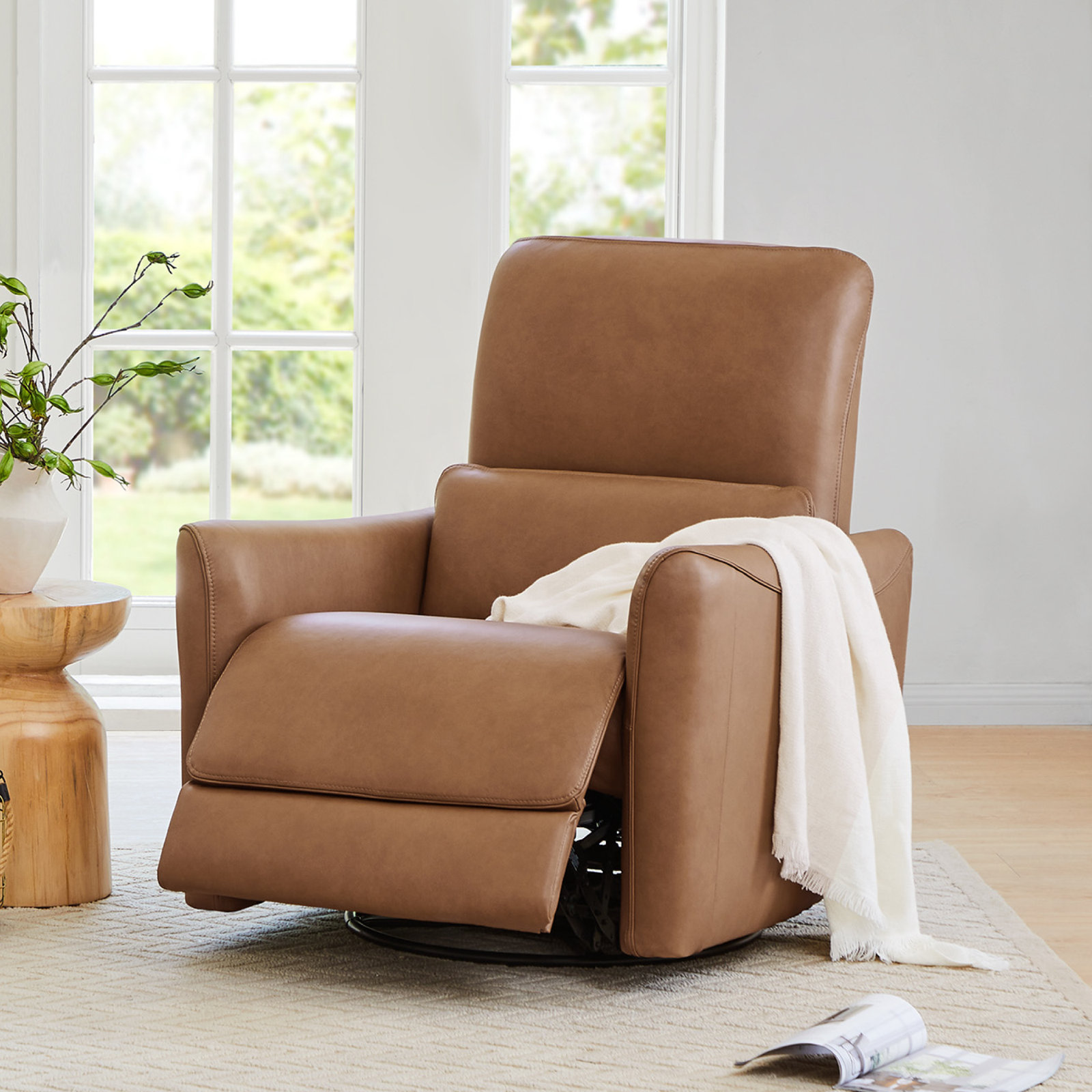 Santo Top Grain Genuine Leather Swivel Power Recliner, Aline Butternut Top Grain Leather