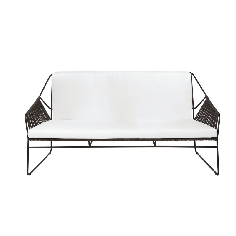 Sandur 61'' Wide Metal Loveseat with Cushions, Taupe Rope/Stainless Steel Frame, Spectrum Cayenne Sunbrella® Plainweave