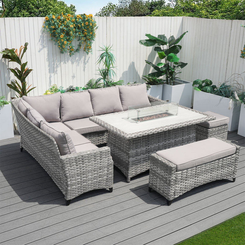 Ensemble de conversation modulaire en rotin 5 pièces avec coussins