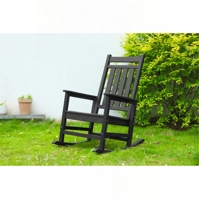 Oversized Rocking Chair With Wood-Texture, Outdoor Rocking Chair For Adults, All Weather Resistant Porch Rocker For Lawn Garden