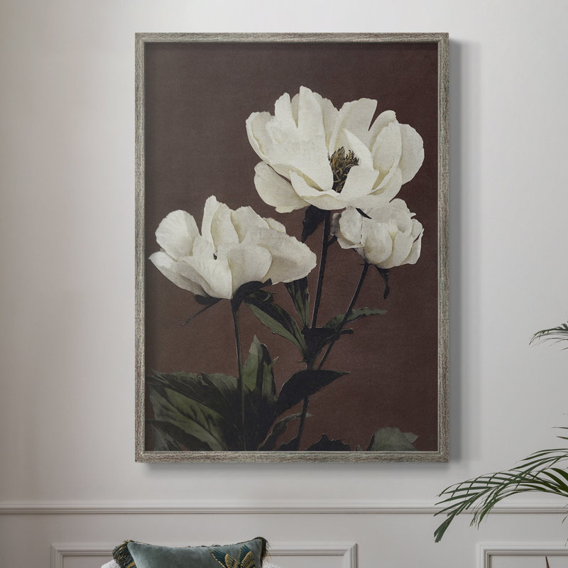 Reproduction florale rétro encadrée, bois massif, H 30 po x l 24 po