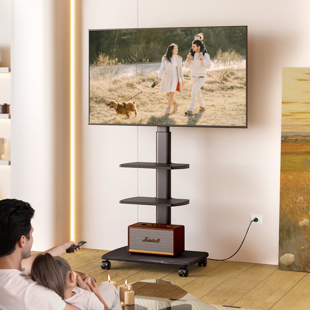 Abbing E Series Double Layer Movable Tv Stand With Socket for 32-65 inch Symple Stuff 
