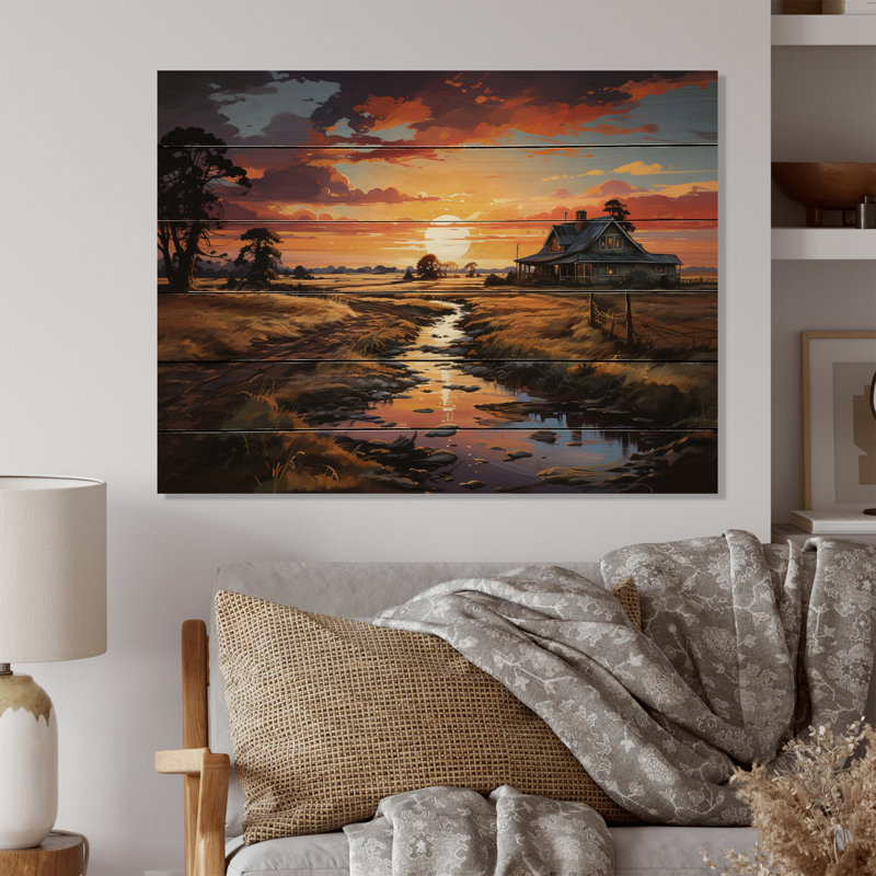 Merito Farmhouse Sunset sur impression de bois, H 10 po x l 20 po x P 0,78 po