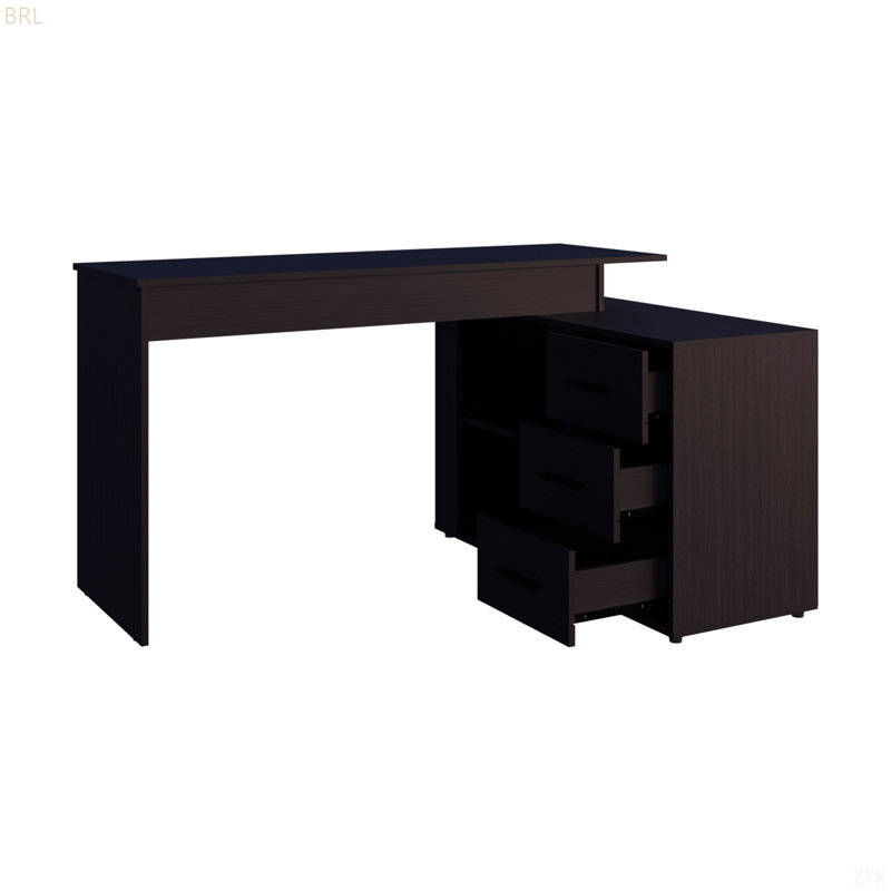Bureau en L avec 3 tiroirs et espace de rangement