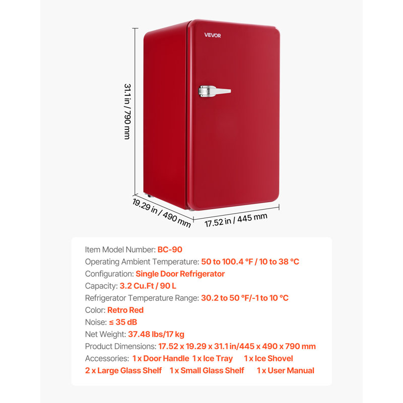 Mini réfrigérateur compact à une porte pour petit réfrigérateur de 3,2 pieds cubes rouge