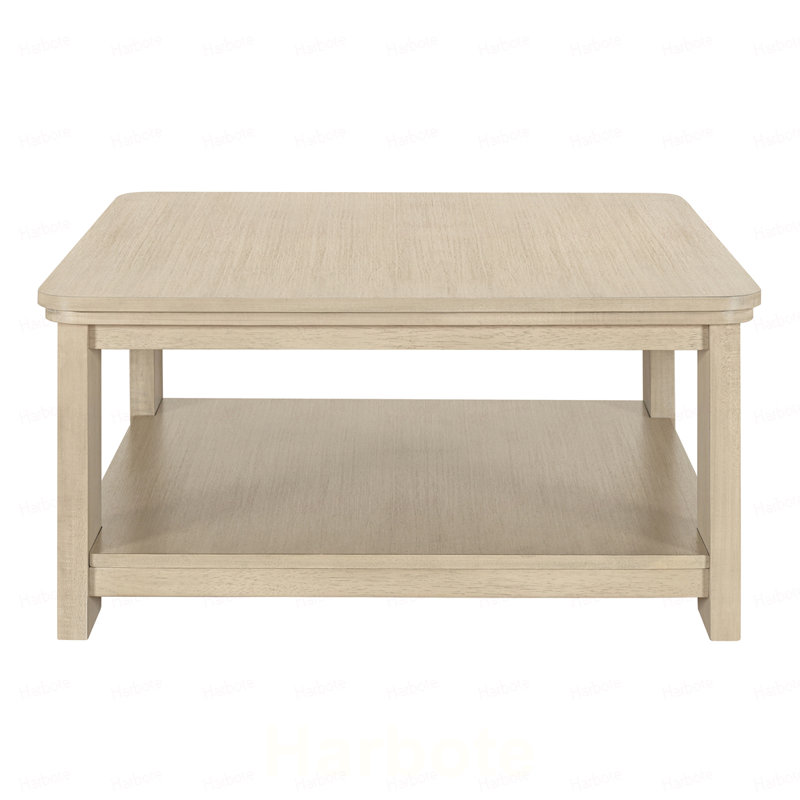 Table basse carrée avec tablette de rangement à 2 niveaux, table basse en bois naturel pour le salon