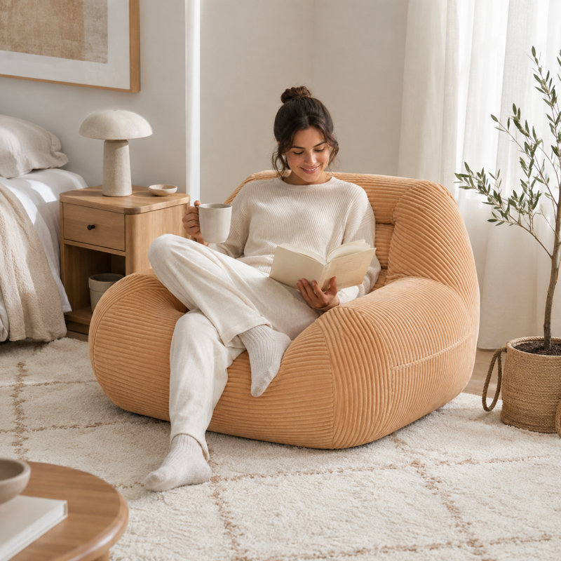 Chaise longue en velours côtelé avec accoudoirs intégrés en velours côtelé
