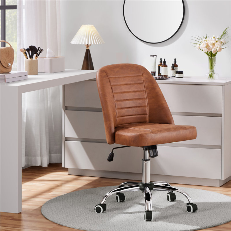 Modern Office Chair with Silver Chrome Base, Retro Brown