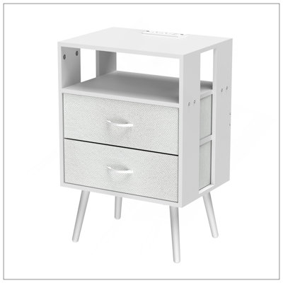 2 Pack Modern Nightstand With Charging Station, LED Light, And Fabric Drawers For Enhanced Convenience And Style