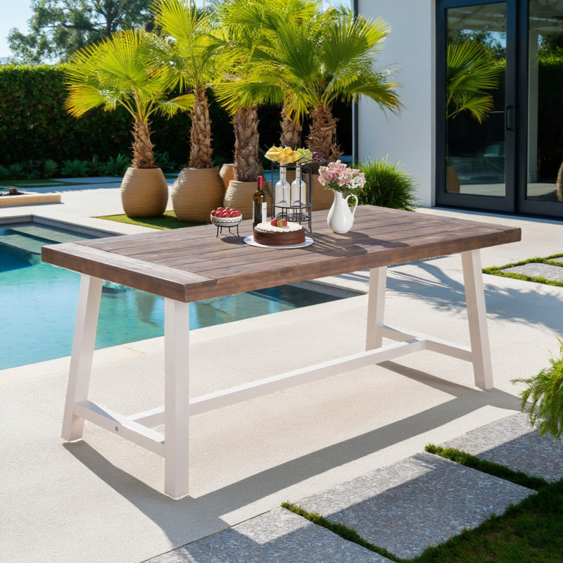 Table de salle à manger d'extérieur 70 po - Plateau en bois d'acacia avec structure en métal rustique - Table de patio résistante aux intempéries pour la cour et le jardin