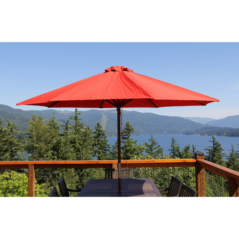 9 ft Burnt Chili Wood Patio Umbrella with Polyester Canopy