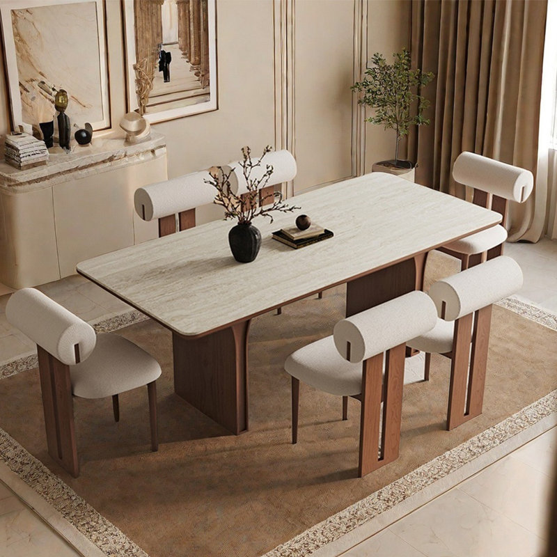 Retro light luxury rectangular dining table set, 29.5"H x 55.1"L x 31.5"W