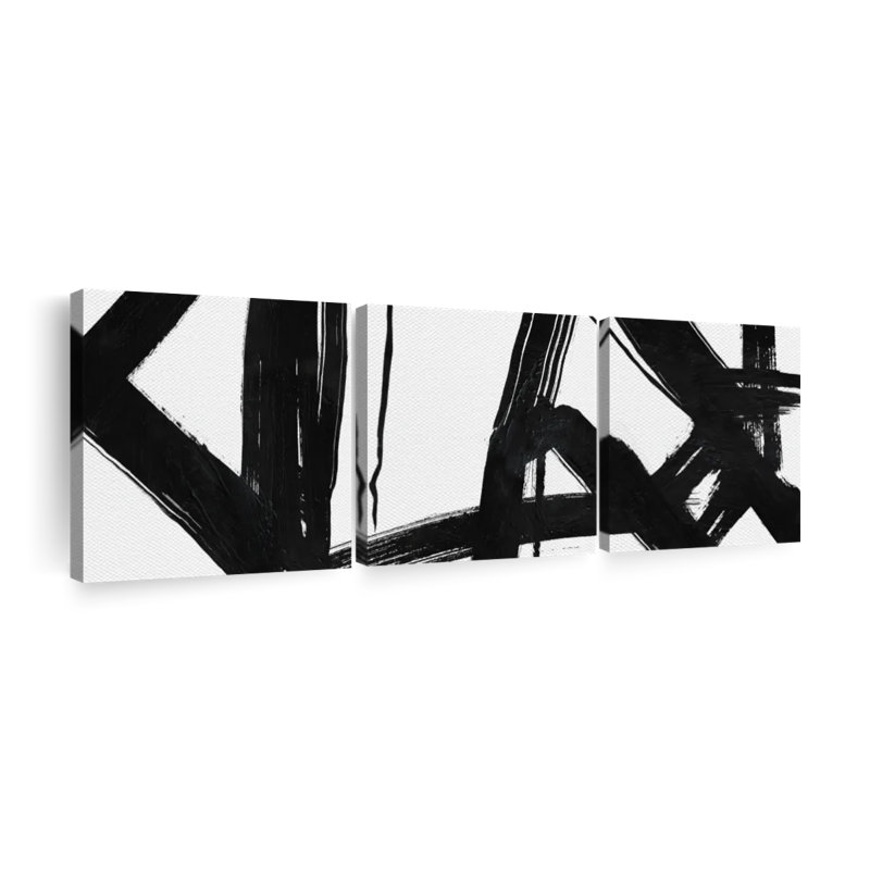 «Strokes And Lines Black Ink Streaks VII on Canvas» par Daniel P, H 8 po x l 26 po x P 1 po