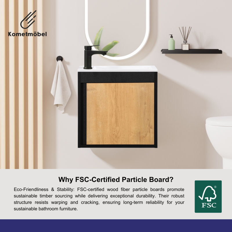 500 mm Wall Mounted Single Vanity with Integrated Resin Basin, Black/Oak